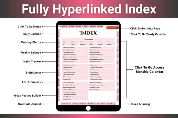 Digital 2026 ADHD Balanced Mind Planner & Wellness Journal, product preview artwork: preview 1 thumbnail