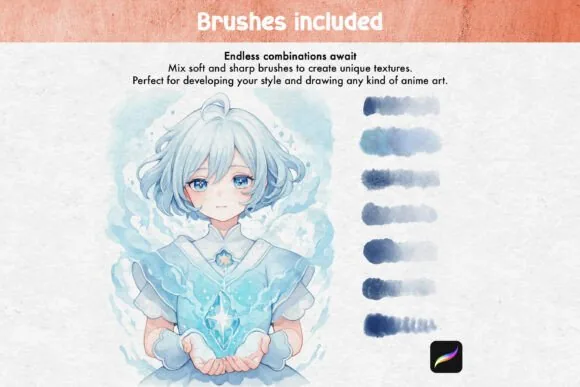 100+ Anime Soft Style Brushes, Watercolor, Shading & Line Art, product preview artwork: preview 1 thumbnail