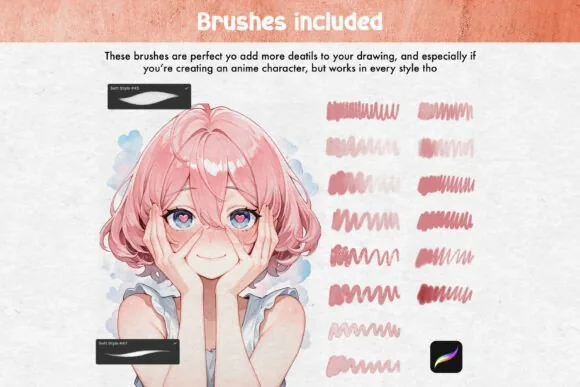 100+ Anime Soft Style Brushes, Watercolor, Shading & Line Art, product preview artwork: preview 2 thumbnail