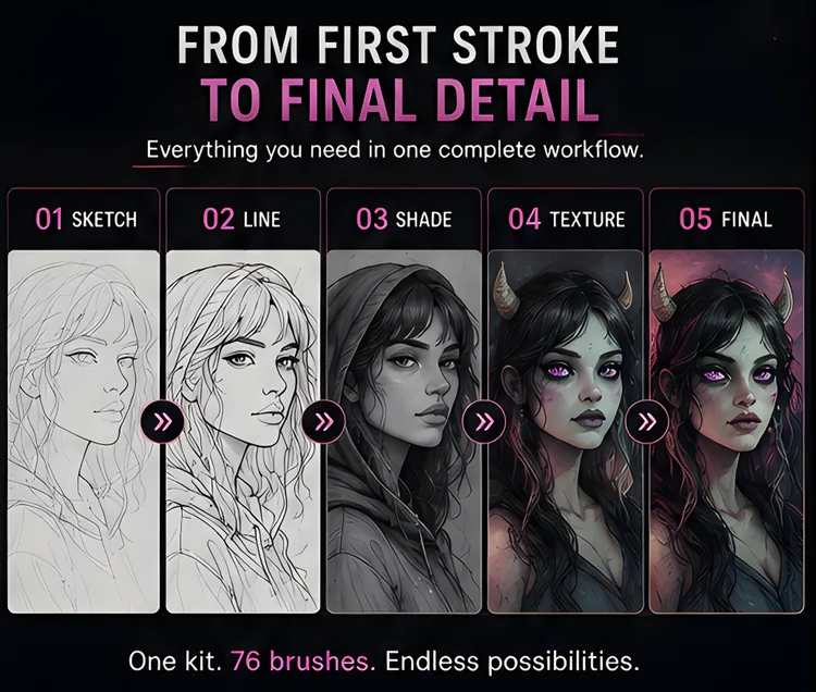 Artista Studio Kit, 76 Procreate Brushes, product preview artwork: preview 1 thumbnail