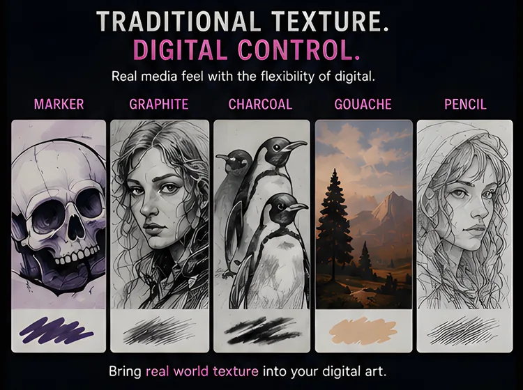 Artista Studio Kit, 76 Procreate Brushes, product preview artwork: preview 3 thumbnail