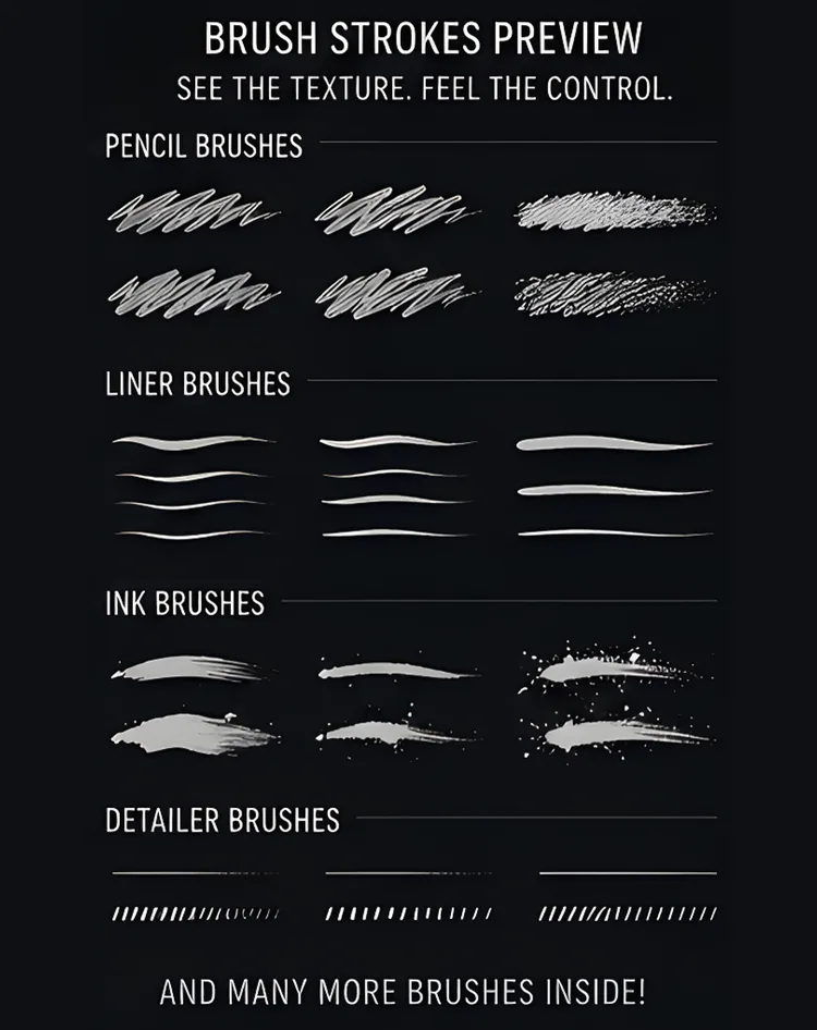 Essential Line Art & Sketch Kit for Procreate, product preview artwork: preview 3 thumbnail