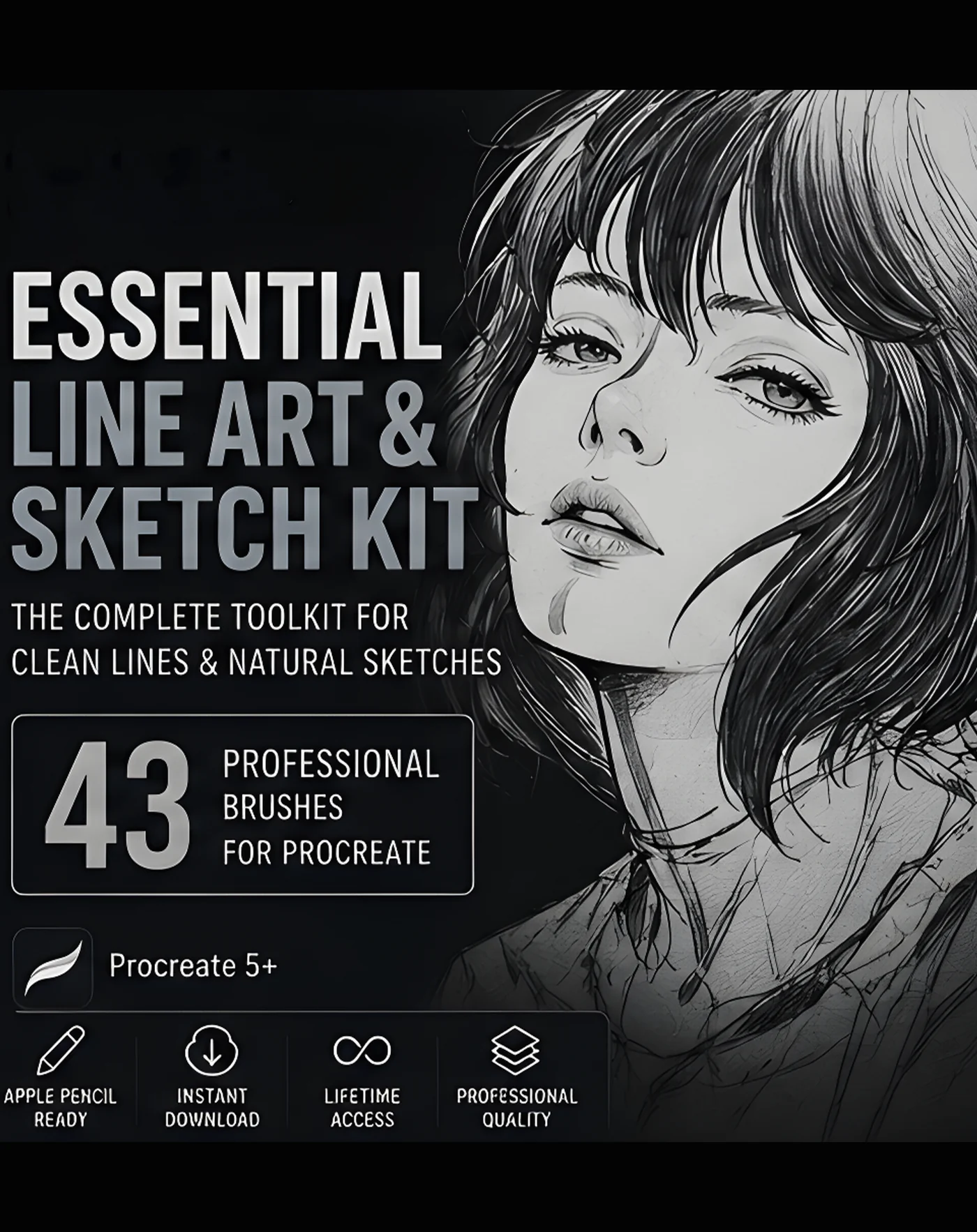Essential Line Art & Sketch Kit for Procreate, product preview artwork