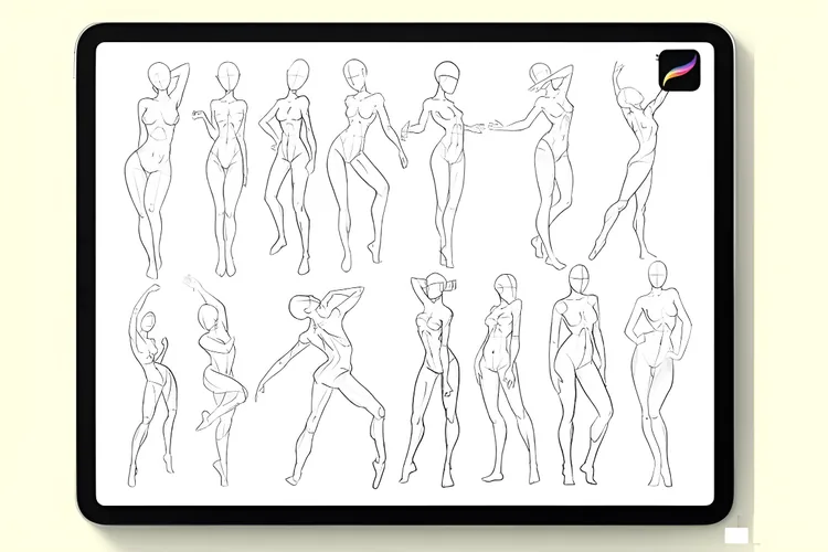 Female Pose Procreate Brushes, Figure Drawing Stamps, product preview artwork: preview 1 thumbnail