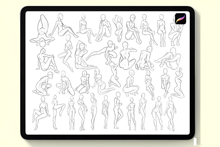 Female Pose Procreate Brushes, Figure Drawing Stamps, product preview artwork: preview 2 thumbnail