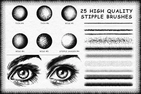 Free Fine Liner Set, 100 Brushes + 13 Paper Textures, product preview artwork: preview 2 thumbnail
