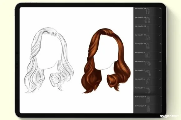 Professional Hair & Hairstyle Stamp Kit for Procreate, product preview artwork: preview 1 thumbnail