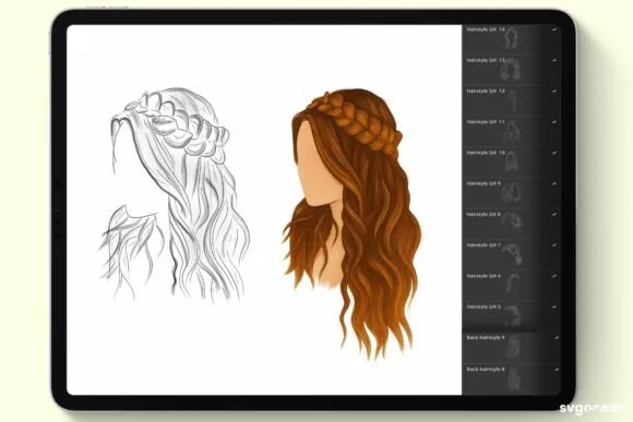 Professional Hair & Hairstyle Stamp Kit for Procreate, product preview artwork: preview 2 thumbnail