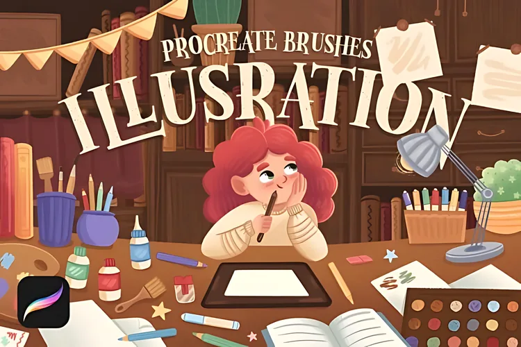 Illustration Brushes 2 for Procreate: 15 authentic textured illustration brushes plus 5 color palettes, made for children's book illustration and hand lettering.
