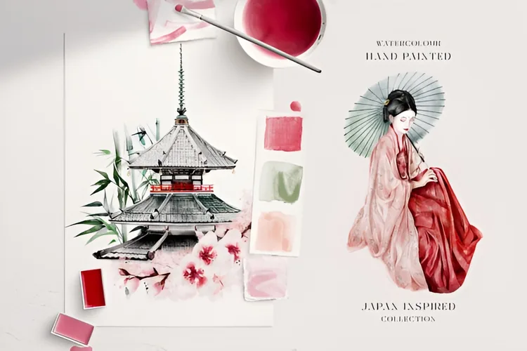 Japanese Watercolour Collection, 43 Illustrations + Patterns, product preview artwork: preview 2 thumbnail