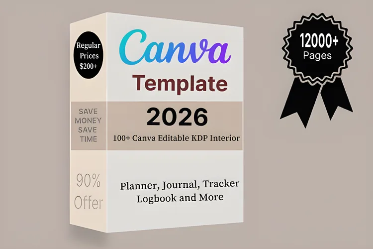 100+ Editable KDP Templates 2026: Canva Bundle: 100+ fully editable Canva planner, journal, logbook and workbook templates ready for Amazon KDP publishing in 2026.