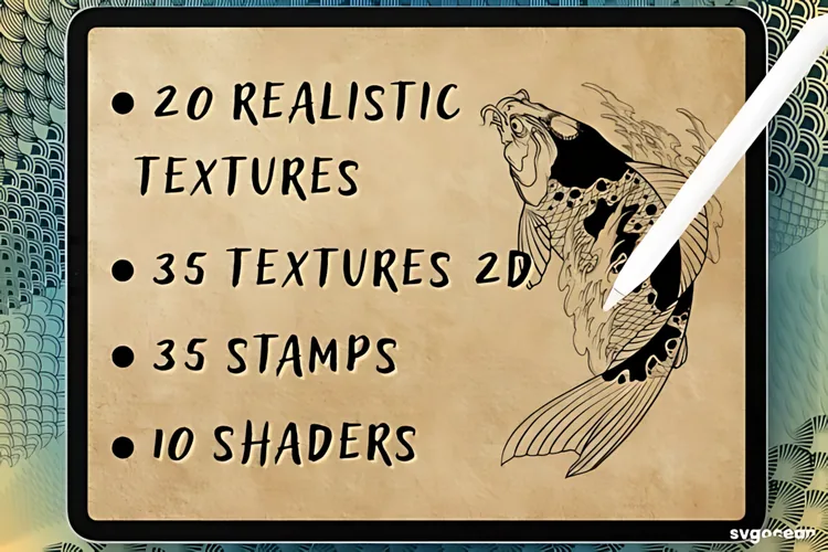 Koi Fish Tattoo Procreate Brushes, product preview artwork: preview 1 thumbnail