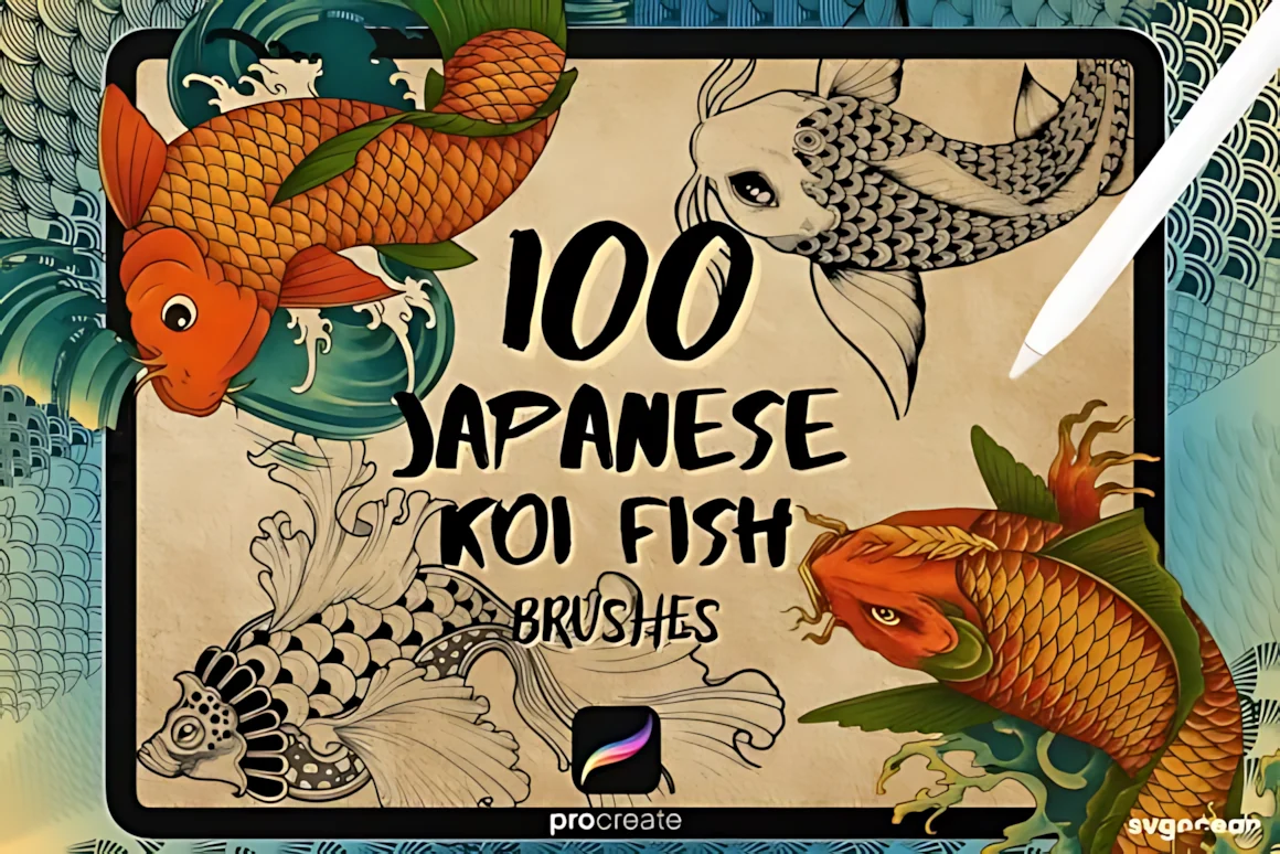 Koi Fish Tattoo Procreate Brushes, product preview artwork