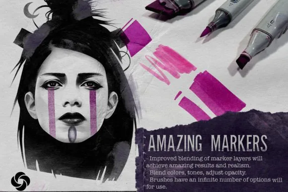 Professional Liner & Marker Studio, 39 High-Fidelity Brushes, product preview artwork: preview 1 thumbnail