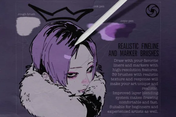 Professional Liner & Marker Studio, 39 High-Fidelity Brushes, product preview artwork: preview 2 thumbnail