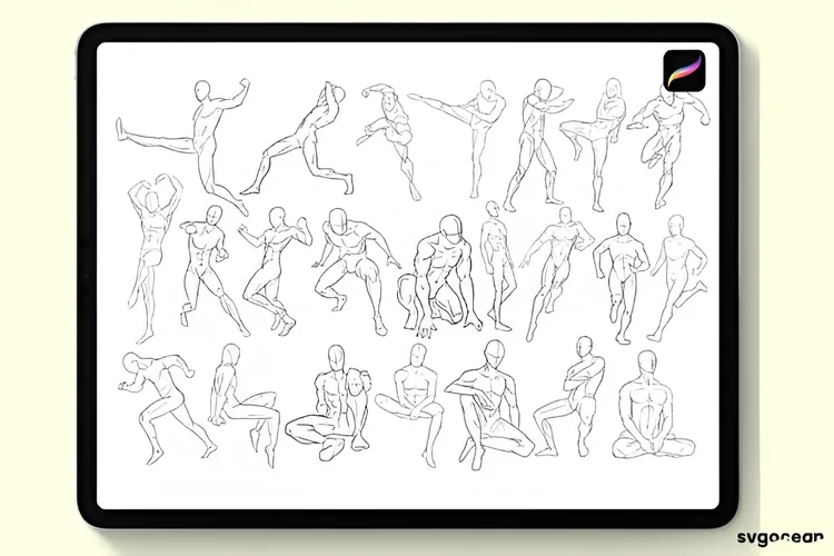Male Pose Procreate Brushes, Figure Drawing Stamps, product preview artwork: preview 1 thumbnail