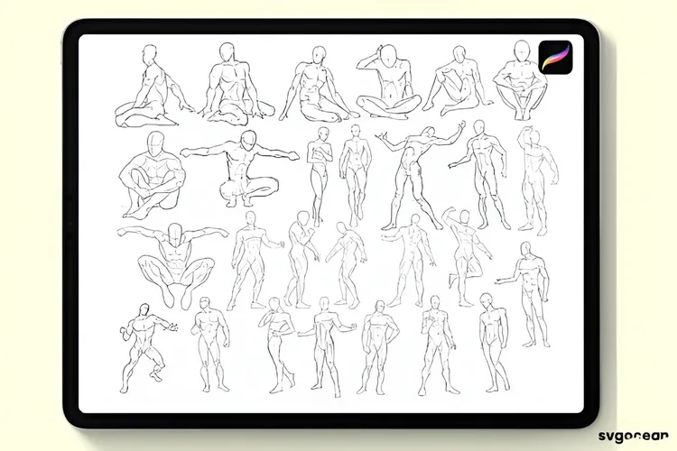 Male Pose Procreate Brushes, Figure Drawing Stamps, product preview artwork: preview 2 thumbnail