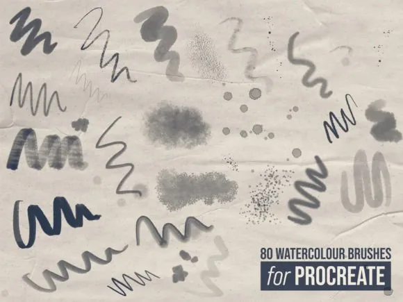 80 Organic Brushes, Watercolor Studio Kit for Procreate, product preview artwork: preview 1 thumbnail