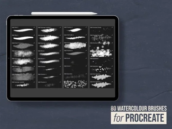 80 Organic Brushes, Watercolor Studio Kit for Procreate, product preview artwork: preview 2 thumbnail