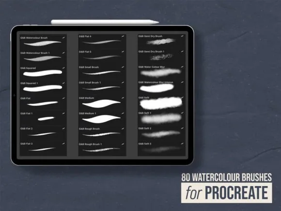 80 Organic Brushes, Watercolor Studio Kit for Procreate, product preview artwork: preview 3 thumbnail