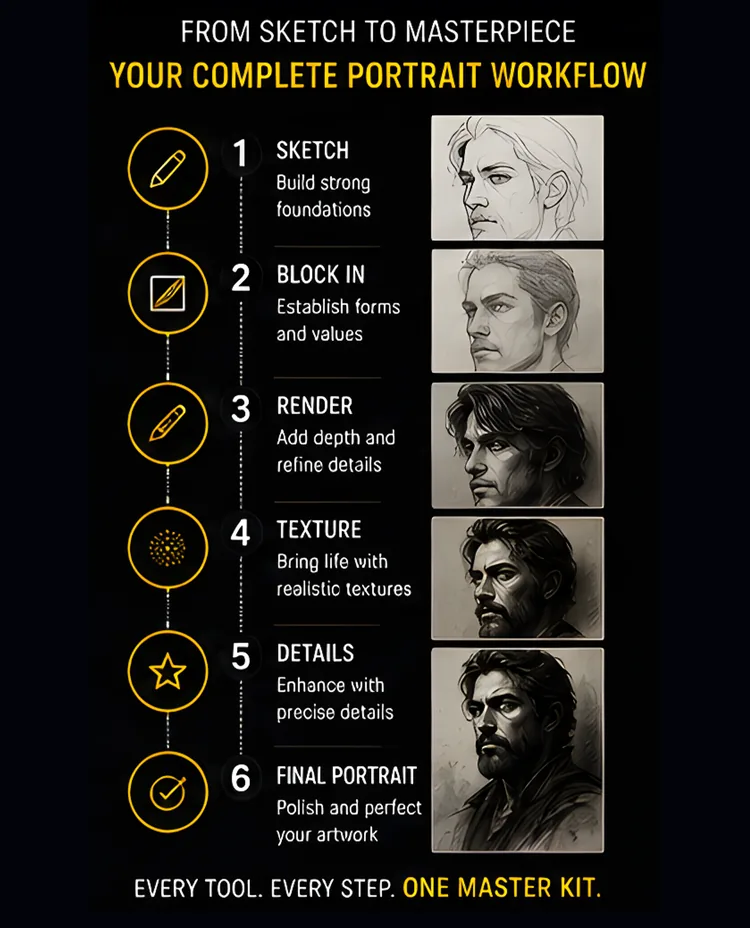 Portrait Mastery Kit, 46 Procreate Brushes, product preview artwork: preview 1 thumbnail