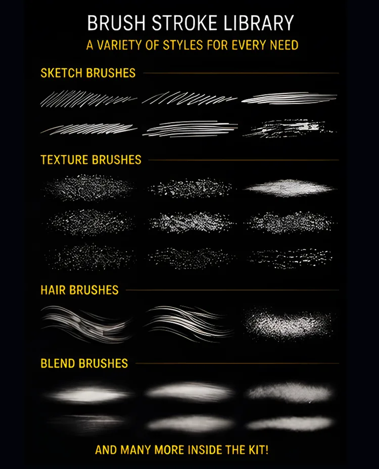 Portrait Mastery Kit, 46 Procreate Brushes, product preview artwork: preview 3 thumbnail