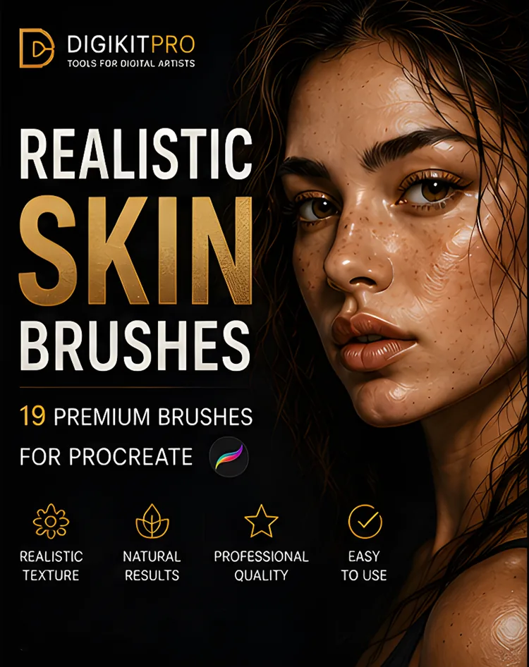 Portrait Skin Brushes for Procreate: 19 premium skin-texture brushes: pores, freckles, wrinkles and textured blenders that turn flat paintings into believable portraits.