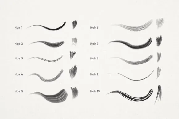 10 Premium Hair Brushes for Procreate, product preview artwork: preview 1 thumbnail