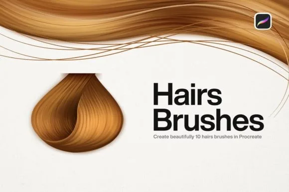 10 Premium Hair Brushes for Procreate: Ten realistic hair-texture brushes covering different hair types, flowing strands, texture and volume for digital portraits.