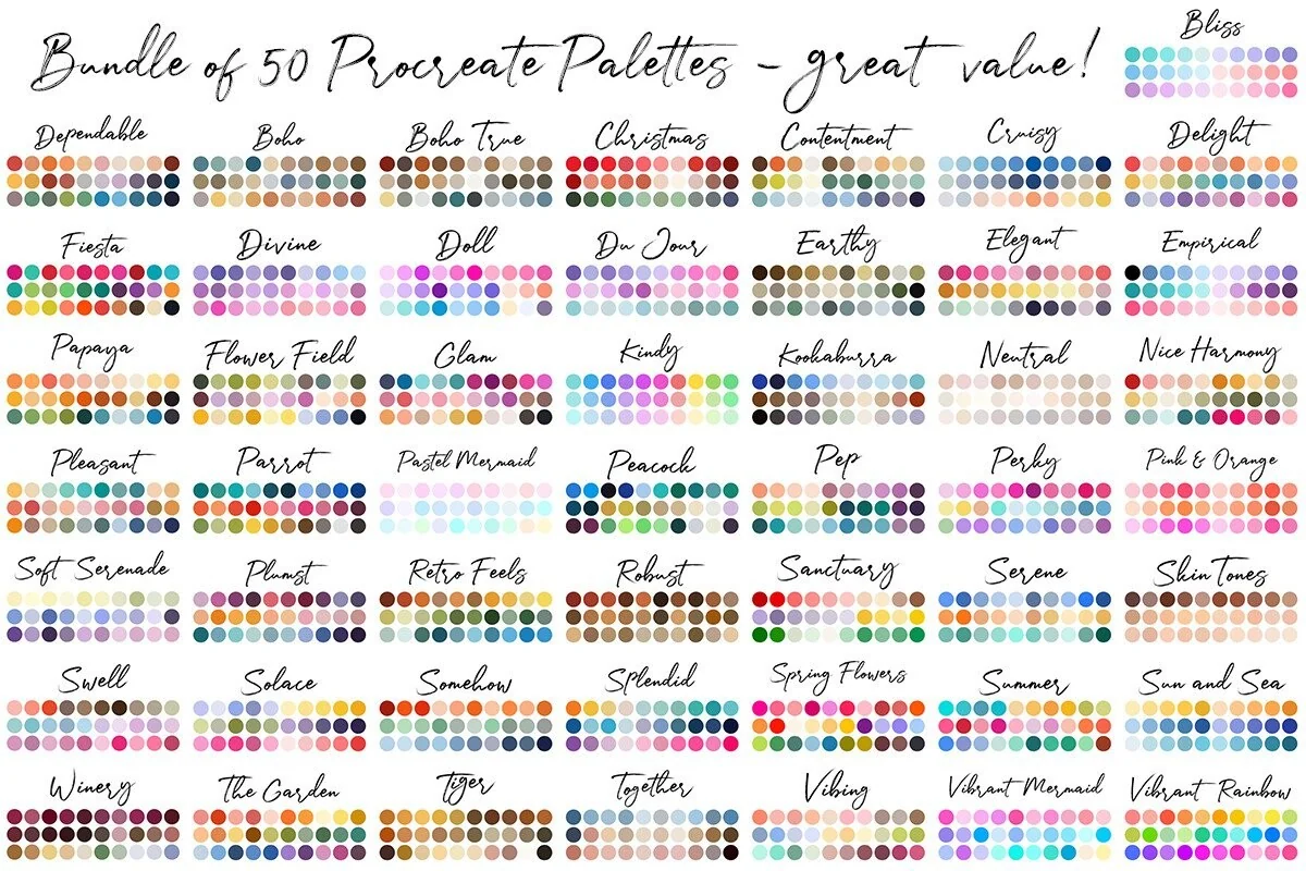 Procreate Palettes Bundle, 50 Sets × 30 Swatches, product preview artwork