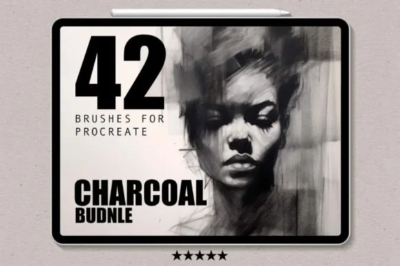 Professional Charcoal Studio for Procreate: Raw carbon, deep blacks and real paper tooth, charcoal brushes with the crumbly, smudgy energy of the traditional medium.