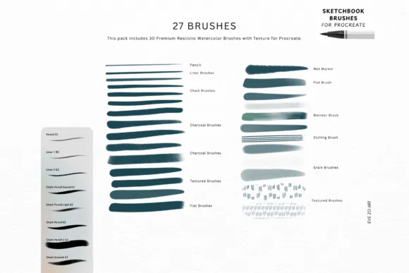 Professional Sketchbook Procreate Brushes, Traditional Media & Drawing Kit, product preview artwork: preview 2 thumbnail