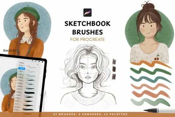 Professional Sketchbook Procreate Brushes, Traditional Media & Drawing Kit, product preview artwork