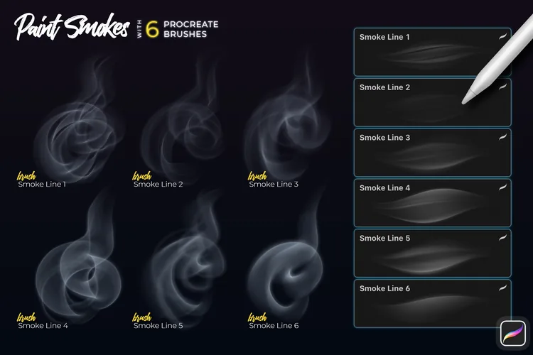 Smoke Procreate Brushes, 12 Realistic Smoke Effects, product preview artwork: preview 1 thumbnail