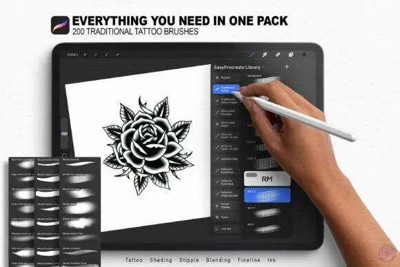 Tattoo Artist's Studio Kit, 200+ Procreate Brushes, product preview artwork: preview 1 thumbnail