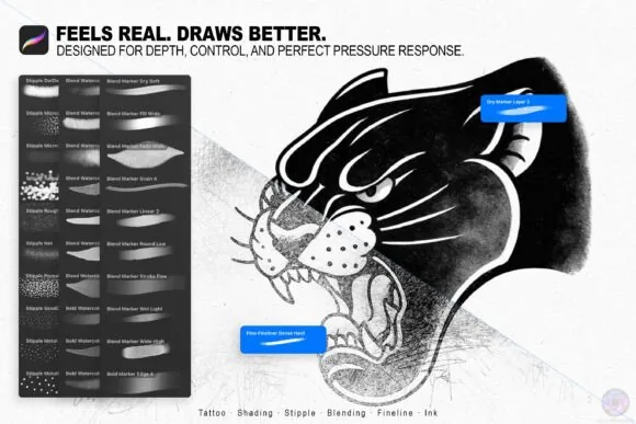 Tattoo Artist's Studio Kit, 200+ Procreate Brushes, product preview artwork: preview 3 thumbnail