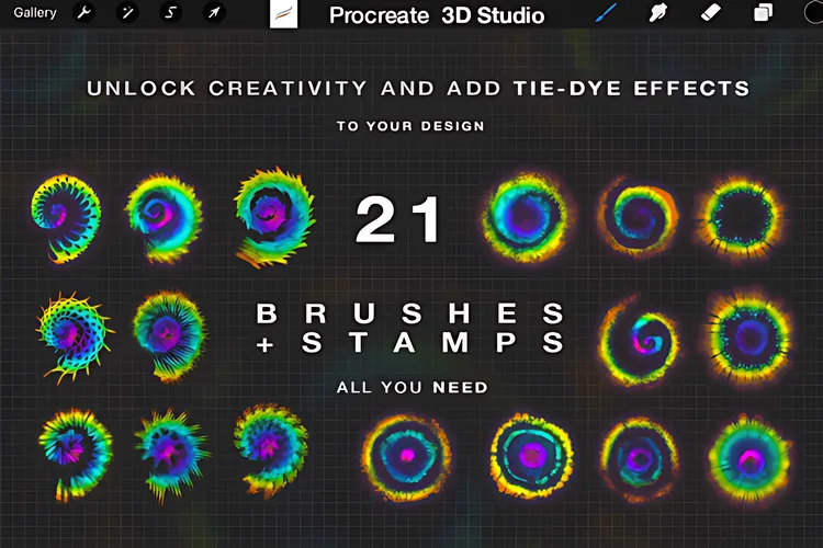 Tie Dye Brushes Studio for Procreate, product preview artwork: preview 1 thumbnail