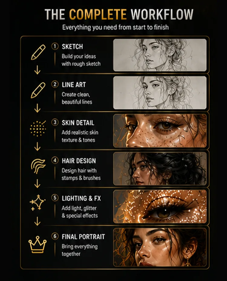 Ultimate Portrait Mastery Bundle, 4 Procreate Kits, product preview artwork: preview 1 thumbnail