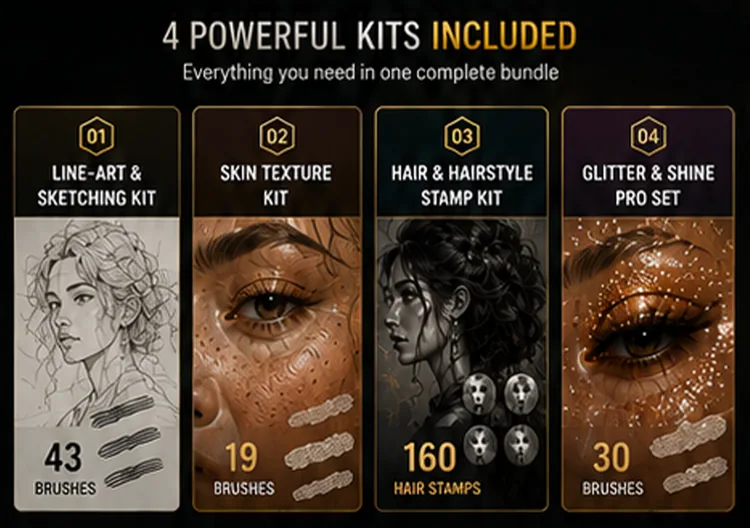 Ultimate Portrait Mastery Bundle, 4 Procreate Kits, product preview artwork: preview 2 thumbnail