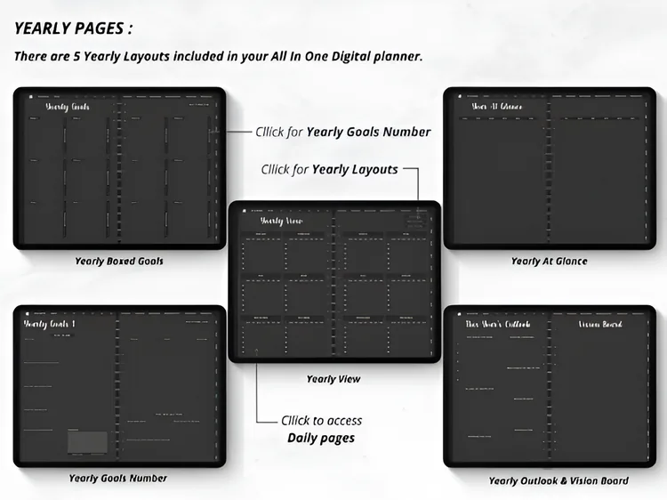 Undated Digital Planner, Dark Mode, product preview artwork: preview 2 thumbnail