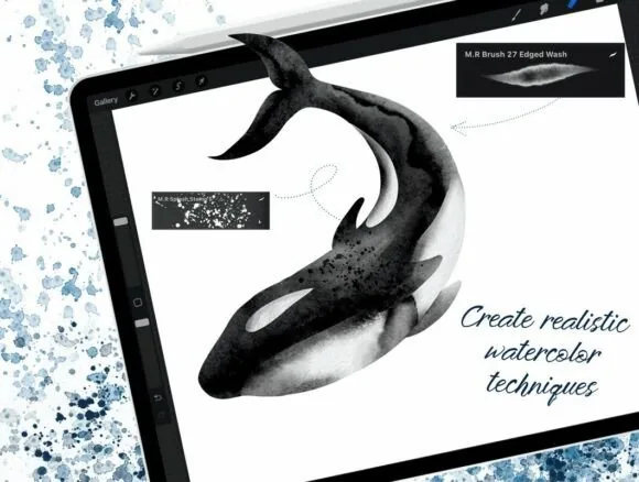 50+ Realistic Watercolor Studio Kit for Procreate, product preview artwork: preview 1 thumbnail