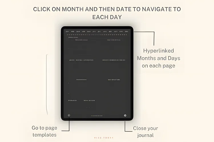 Digital Wellness Journal, 365 Hyperlinked Pages, Dark Mode, product preview artwork: preview 1 thumbnail