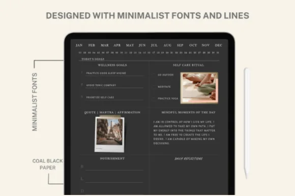 Digital Wellness Journal, 365 Hyperlinked Pages, Dark Mode, product preview artwork: preview 2 thumbnail